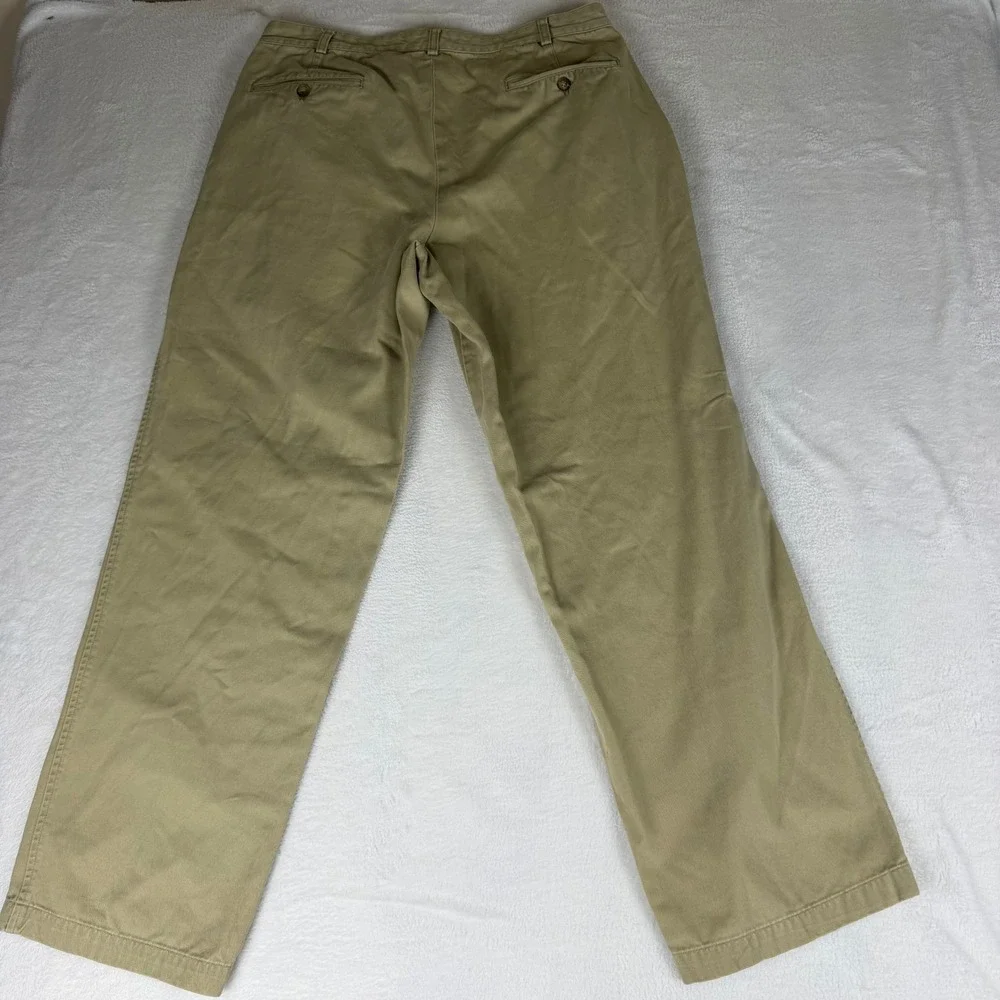 Brooks Brothers Mens Khaki Pleated Chino Pants 35x32 Tan Cotton Straight Leg